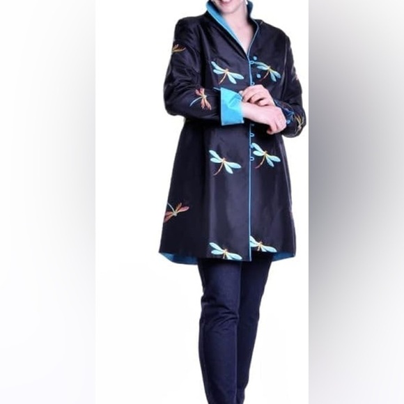 LA CERA ASIAN STYLE JACKET SATIN, DRAGON FLY EMBROIDERED BLACK, SIZE M - Picture 7 of 11